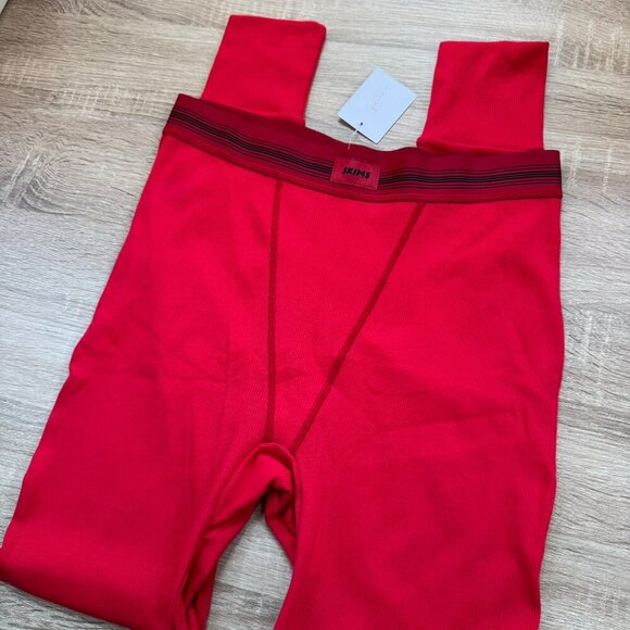 NWT SKIMS Cotton Rib Leggings Cherry Red Contrast Stitch Medium - Picture 5 of 11